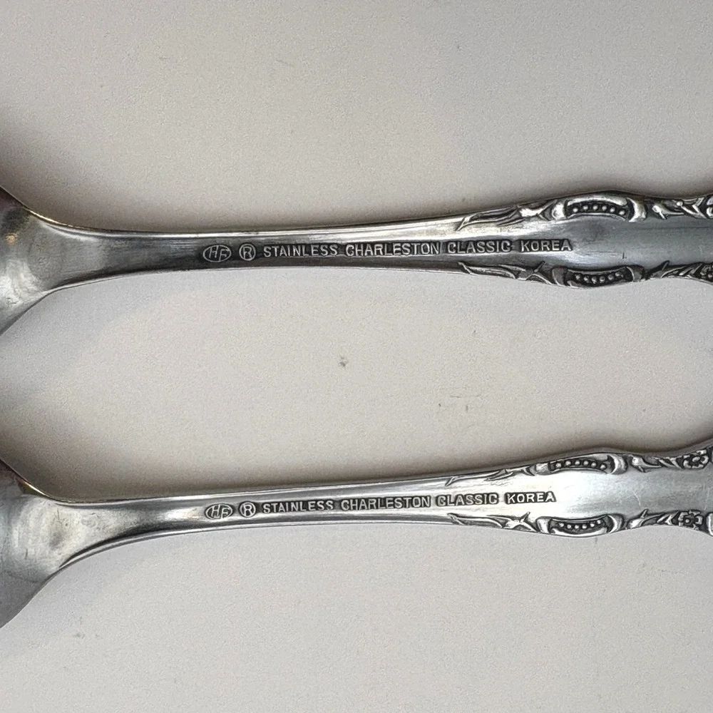 Vtg Hanford Forge Charleston Classic Spoons 2pc Cottagecore Ornate Rose Flatware